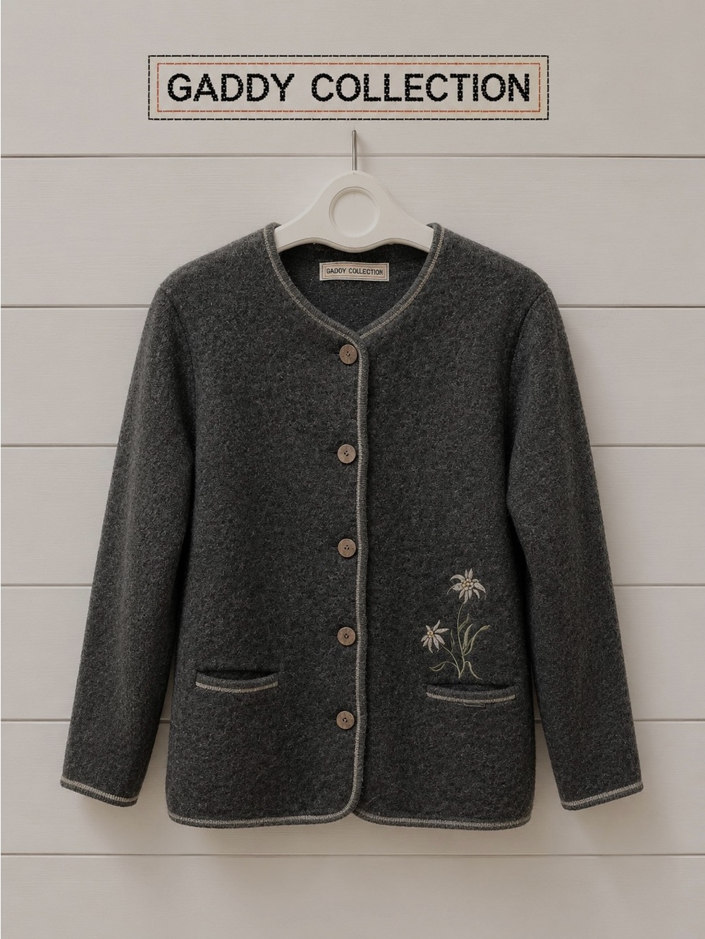 ❣️GADDY COLLECTION Gray Embroidered Cardigan – M/M